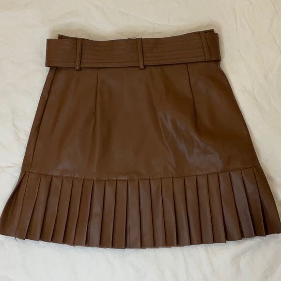ZARA | NWT | Brown Faux Leather Pleaded Skirt | Size S | Belt | Layered Skirt - Picture 5 of 7